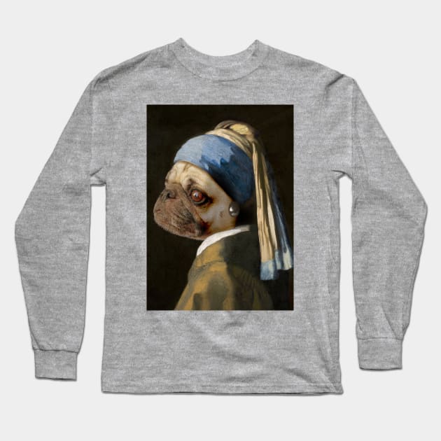 The Pug with a Pearl Earring Long Sleeve T-Shirt by luigitarini